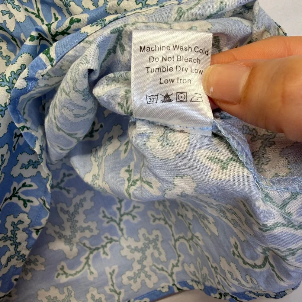 Tuckernuck Smocked Top M Blue Floral Puff Sleeve Cotton Ruffle Blouse